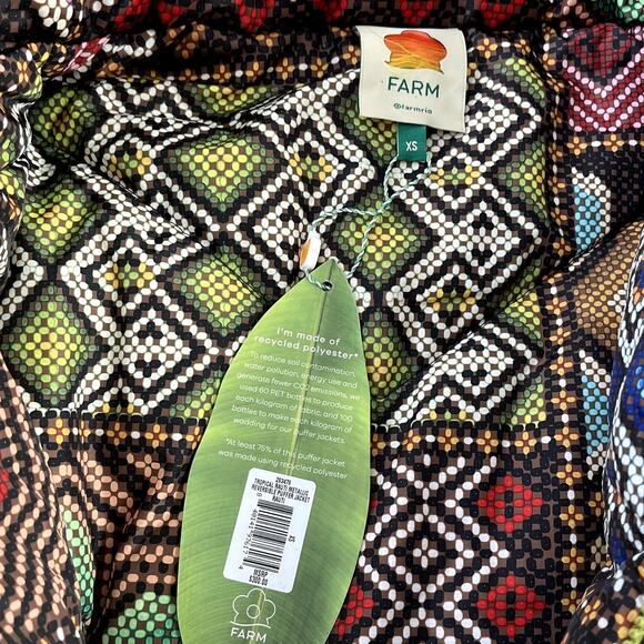 FARM Rio Tropical Puffer Metallic Coat Jacket Multicolor Size XS - Picture 4 of 6